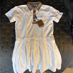 Burberry Kids White Polo Dress with Check Collar